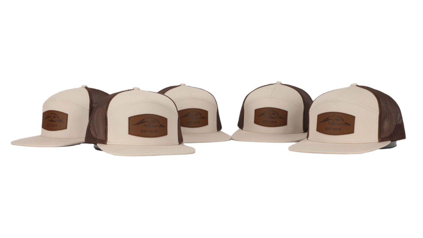 AF Waterfowl Leather Patch Pale Khaki & Brown 7 Panel Hat