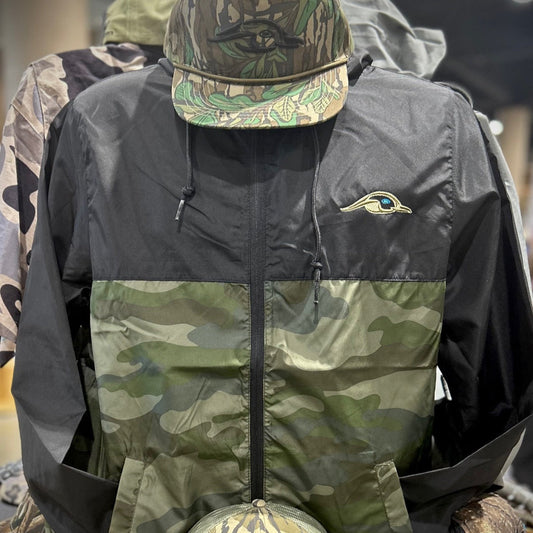 AF Waterfowl Camo and Black Lightweight Full Zip Pullover Windbreaker Jacket - Water Resistant