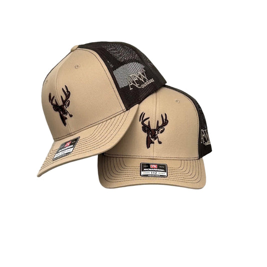 112 Khaki / Coffee Buck Logo Trucker